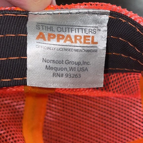 STIHL Mens Hat Trucker Baseball Cap Orange Mesh Adjustable Snap Back - Picture 5 of 6